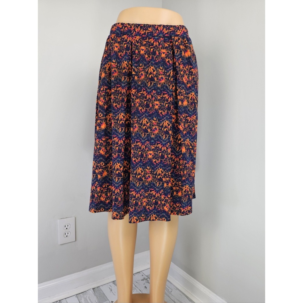 LuLaRoe Madison Skirt 2XL Orange Purple Geometric Sunburst Pleated Pocket A-Line